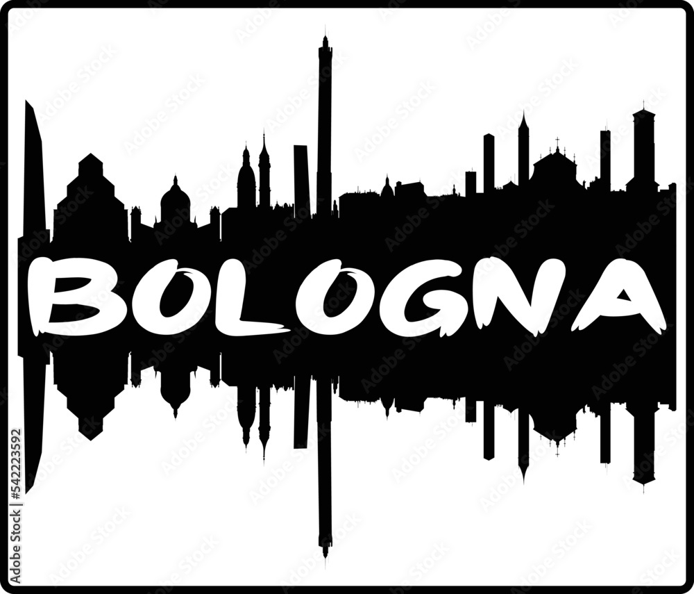 Bologna Italy Skyline Sunset Travel Souvenir Sticker Logo Badge Stamp Emblem Coat of Arms Vector Illustration EPS
