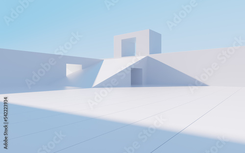 White abstract geometric architecture  outdoor architecture scene  3d rendering.