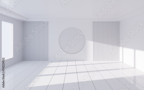 White empty room with light and shadow  Interior geometry scene  3d rendering.