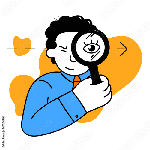 Study for details. Vector illustration with young ambitious smart manager studying different business processes. Business, finance, minimalism, team, management and vision