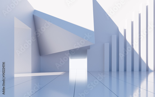 White abstract geometric architecture, outdoor architecture scene, 3d rendering.