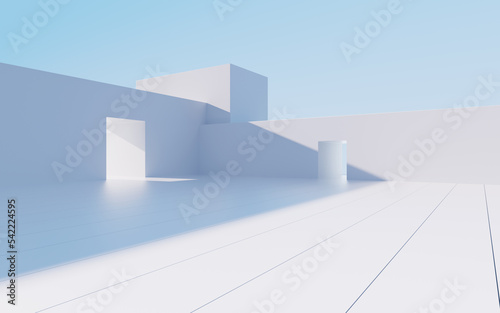 White abstract geometric architecture, outdoor architecture scene, 3d rendering.