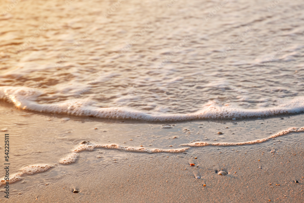 beautiful golden sand beach sunrise fresh sea breeze summer vacation. bubble sea water wave beautiful golden sand beach sunrise fresh sea breeze summer vacation. bubble sea water wave