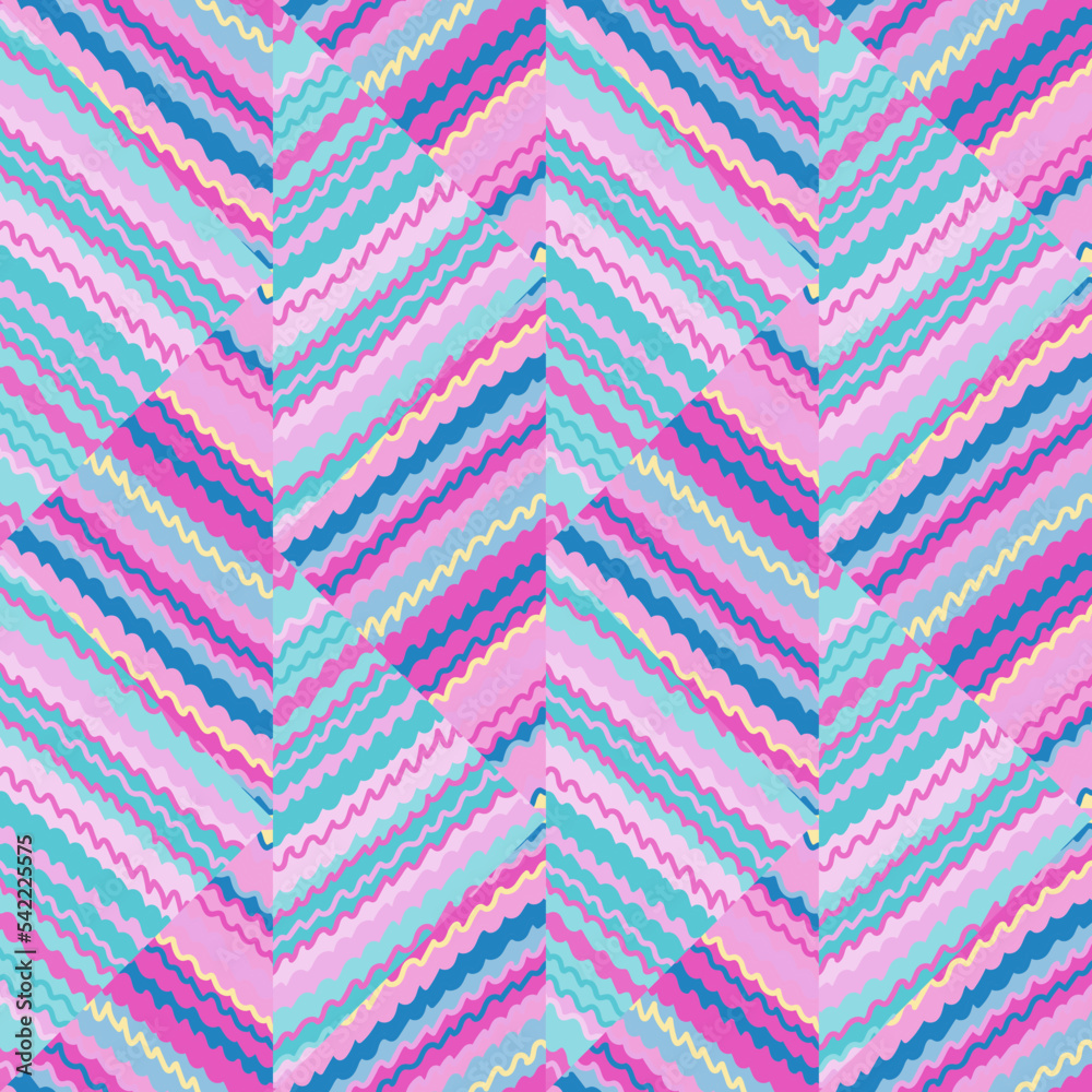 Hand drawn sketch lines endless wallpaper in doodle style. Decorative wave ethnic background. Abstract zig zag striped seamless pattern.