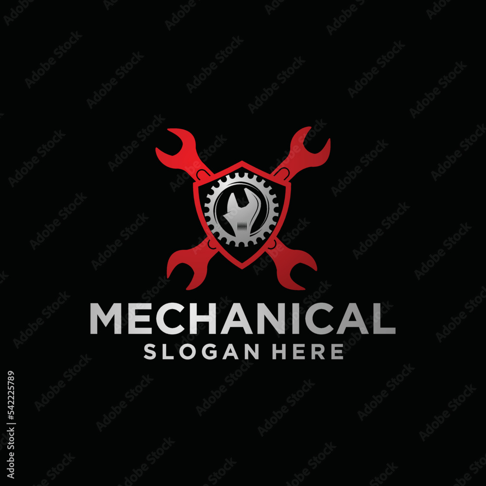 Engine repair mechanic logo, service, maintenance, automotive and motorcycle repair shop logos