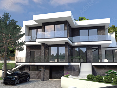 Modern residential building, 3d graphics of an architectural project. © ozrolf