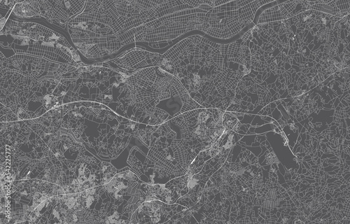 japan city map. vector illustration with black background, white outline, scene with japan city, town, road, street, map urban, location, landmark, transportation. design for print, poster, wallpaper.