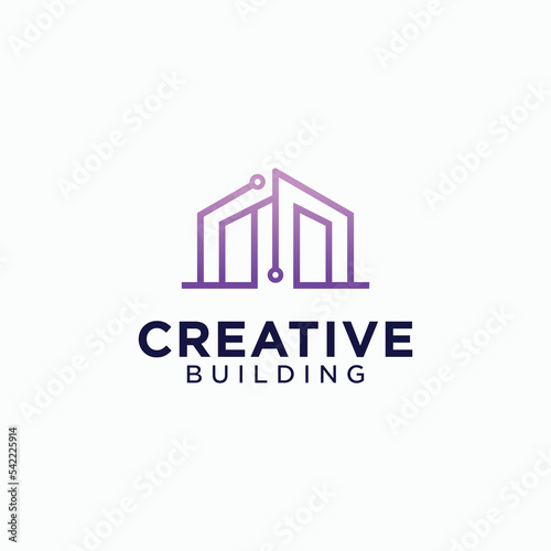 Tech building logo design architectural construction building design template vector