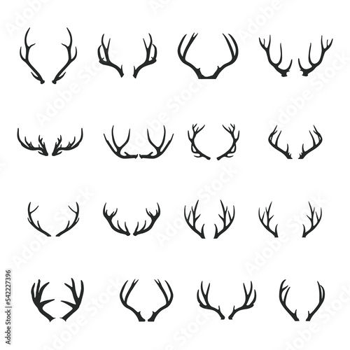 Deer Antlers silhouette set, Deer antlers icon set.