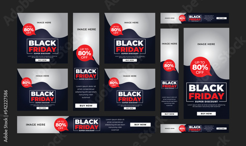 Google Ads Banner set for Black friday promotion and offer.Black friday discount, sale, offer GDN Banner set.