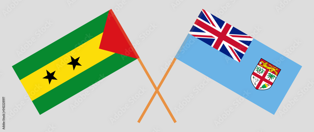 Crossed flags of Sao Tome and Principe and Fiji. Official colors. Correct proportion