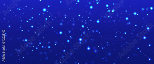 Colorful background blurry snow. Bokeh background with snowflake. Winter glittering snowflakes swirl bokeh background  backdrop with sparkling blue stars. Snowflake winter season.