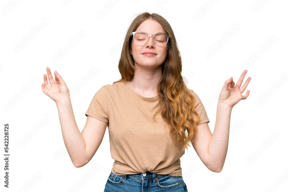 Young pretty woman over isolated background in zen pose Young pretty woman over isolated background in zen pose
