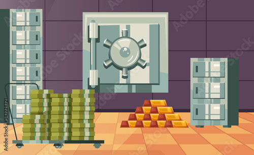 Bank safe room locked door concept. Vector graphic design illustration element