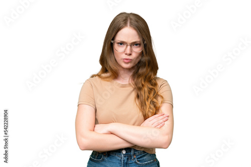 Young pretty woman over isolated background feeling upset