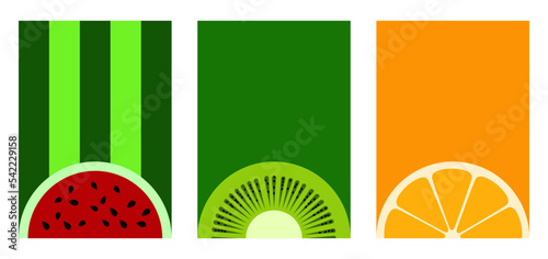 Collection of bright vector backgrounds with fruit slices. Food concept. Background for design and graphic resources.