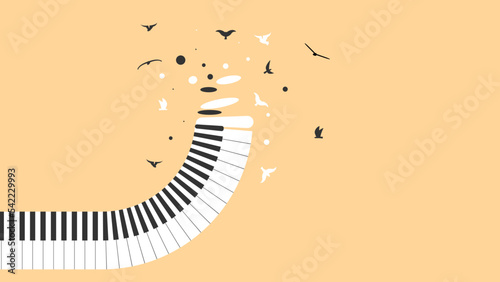 Abstract Piano Keys Music Keyboard Instrument Song Melody With Birds Vector Design Style