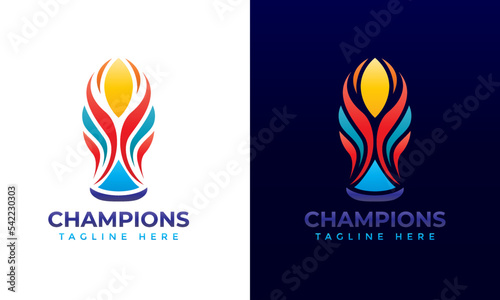 Champions cup and trophy logo abstract colorful gradient illustration for sports tournament