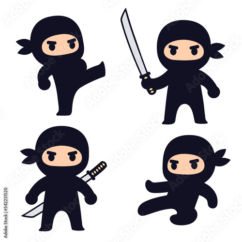 Cute cartoon ninja character set