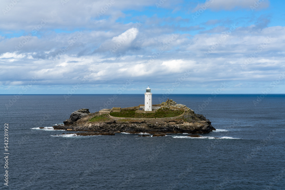 view of the Godrevy Lighthouse near Gwithian in St. Ives Bay