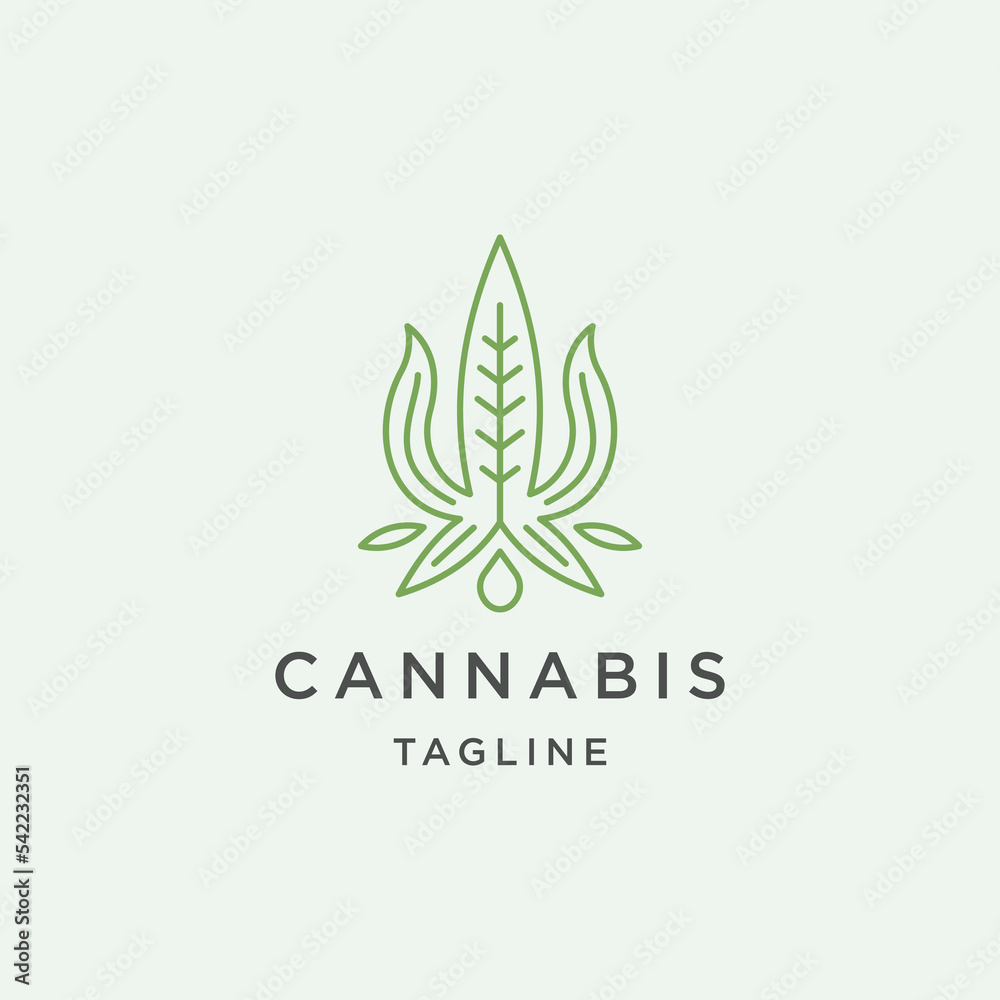Cannabis line logo in trident style icon template flat vector