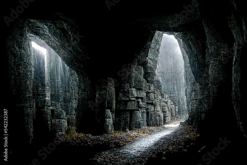 Dark dungeon catacomb underground tunnel spectacular halloween passage 3D illustration
