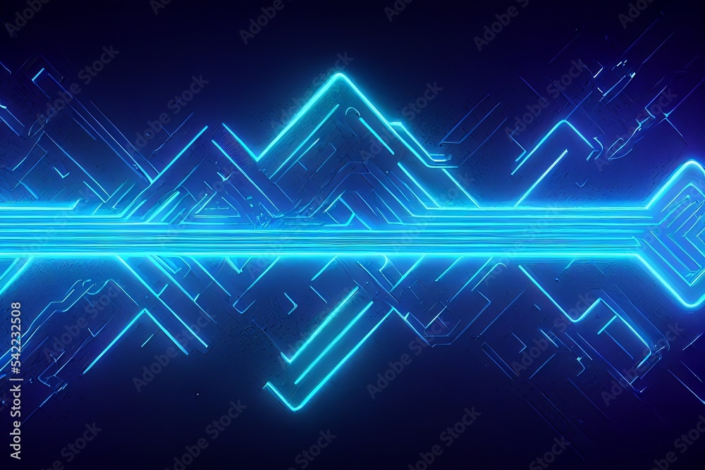 Naklejka premium Abstract cyber background with neon blue lights, virtual reality.