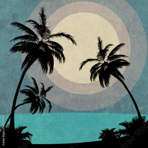 Palm trees on island grunge retro poster