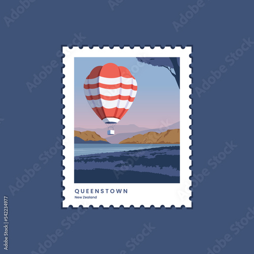 Vector travel postage stamps queenstown, New Zealand. Mail envelope, post office stamp vector illustration design.