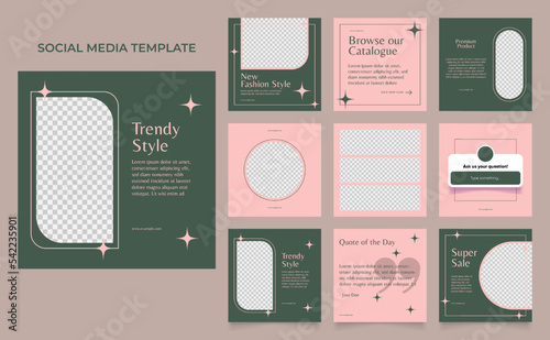 social media template banner fashion sale promotion in pink navy green color. fully editable instagram and facebook square post frame puzzle organic sale poster.