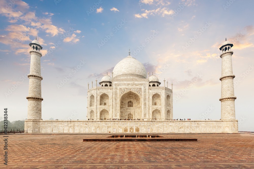 Famous Taj Mahal. Indian Symbol - India travel background. Agra, India