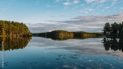 lake reflections at sunset.