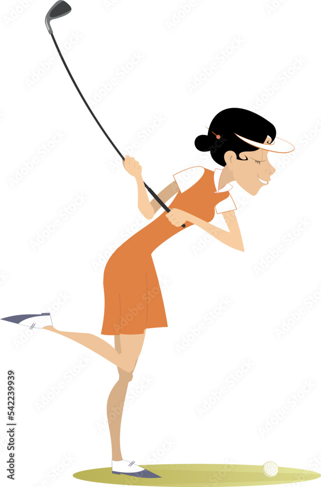 Golfer woman on the golf course.
Golfer woman aiming to do a good shot. Isolated on white background
Golfer woman on the golf course.
Golfer woman aiming to do a good shot. Isolated on white background