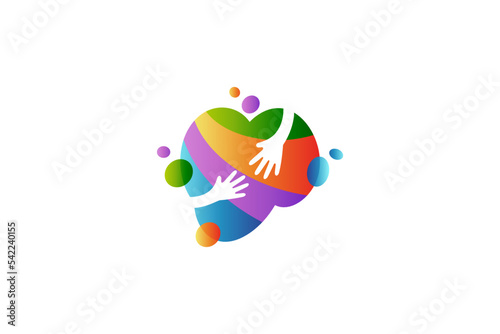 Two hands logo in colorful clouds