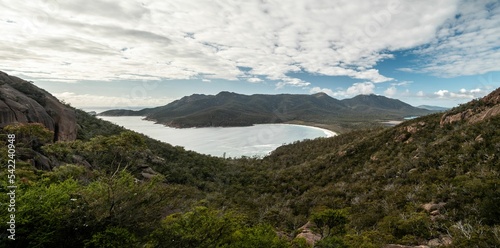 Beautiful view of the Wineglass Bay on the East Coast of Tasmania