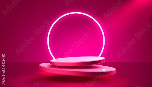 Stage podium with lighting, Stage Podium Scene with for Award, Decor element background. Vector