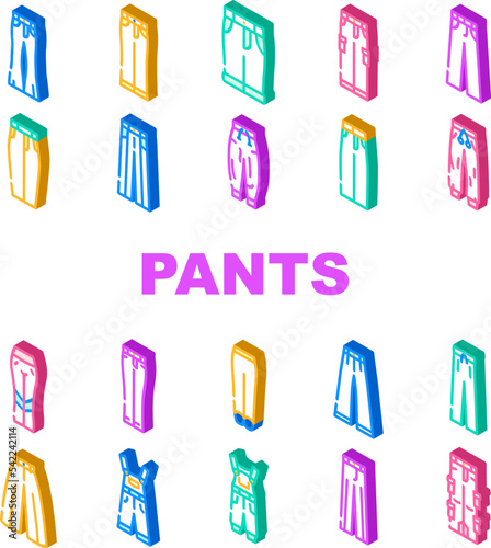 pants trousers fashion icons set vector. clothing garment  apparel design  casual wear  pocket style  sport  clothes cotton pants trousers fashion isometric sign illustrations