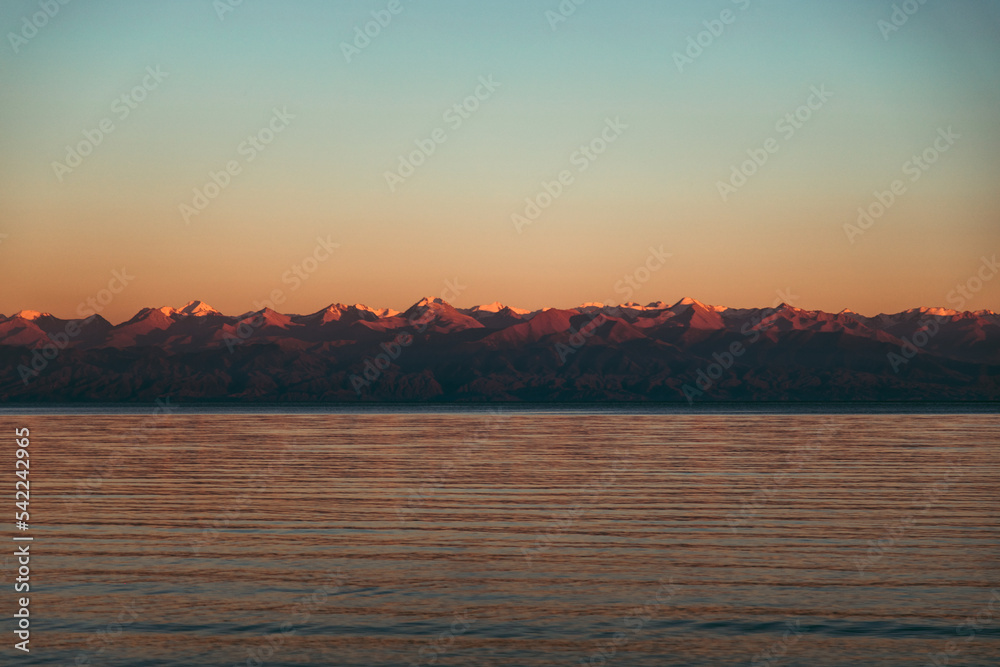 Lake and mountains at sunset