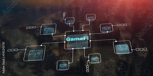 Gamefi concept. Game decentralized finance. Blockchain game photo
