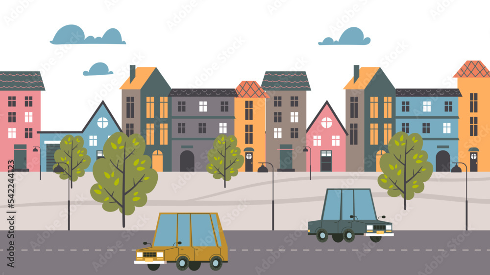 Simple doodle line art city town street abstract design element concept illustration

