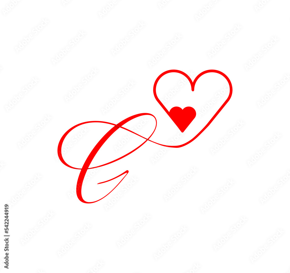 G letter script heart line. from the heart. Letter G handwriting logo template with love and heart shape decoration. The first signature vector.