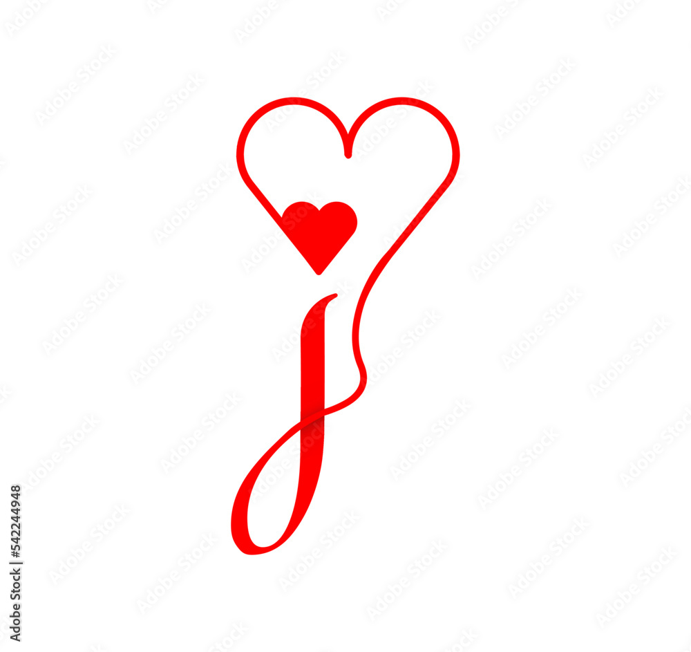 J letter script heart line. from the heart. Letter J handwriting logo template with love and heart shape decoration. The first signature vector. J letter script heart line. from the heart. Letter J handwriting logo template with love and heart shape decoration. The first signature vector.
