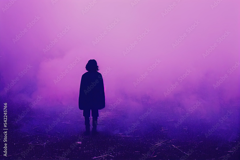 silhouette of a person in the fog. Mental health problems. Depression and personality disorder silhouette of a person in the fog. Mental health problems. Depression and personality disorder