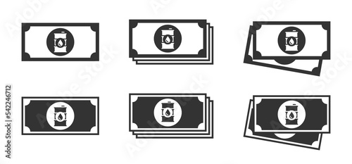 Currency icon with barrel of oil sign. Vector illustration.