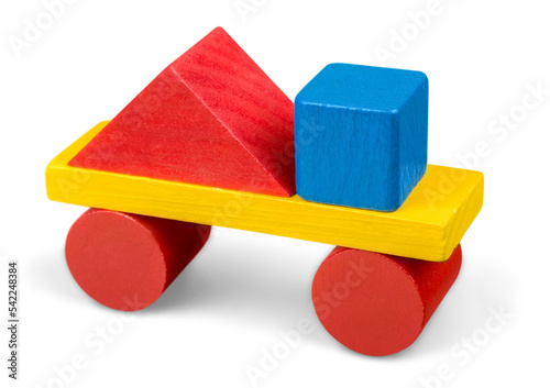 Wooden toy blocks on white background photo