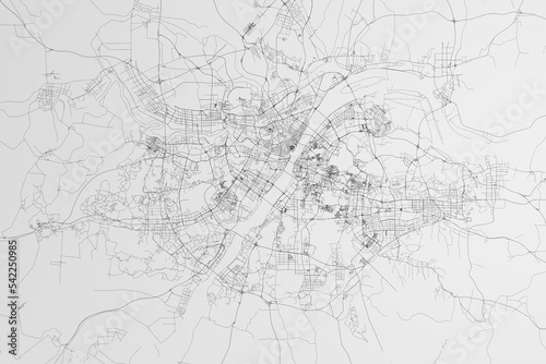 Map of the streets of Wuhan (China) on white background. 3d render, illustration