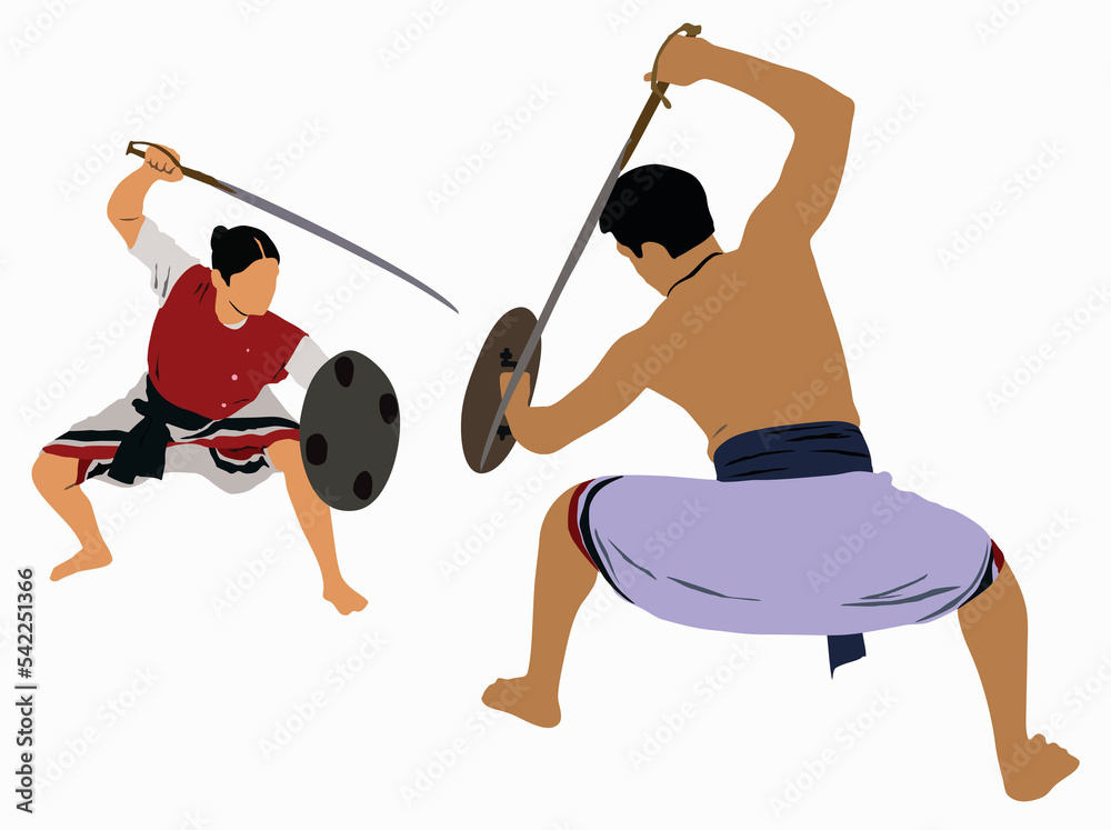 South Indian people performing Kalaripayattu dance form of martial art, male and female. Stock