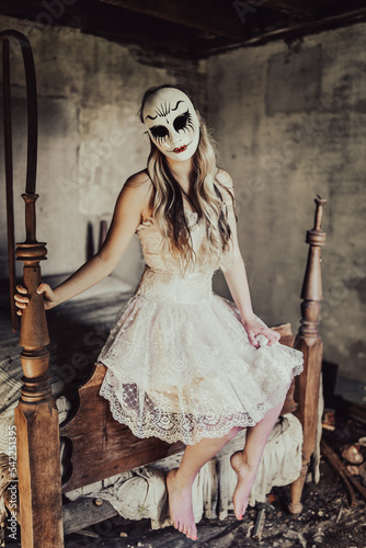 Masked girl In Abandoned Home