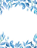 Blue leaves frame. Watercolor clipart