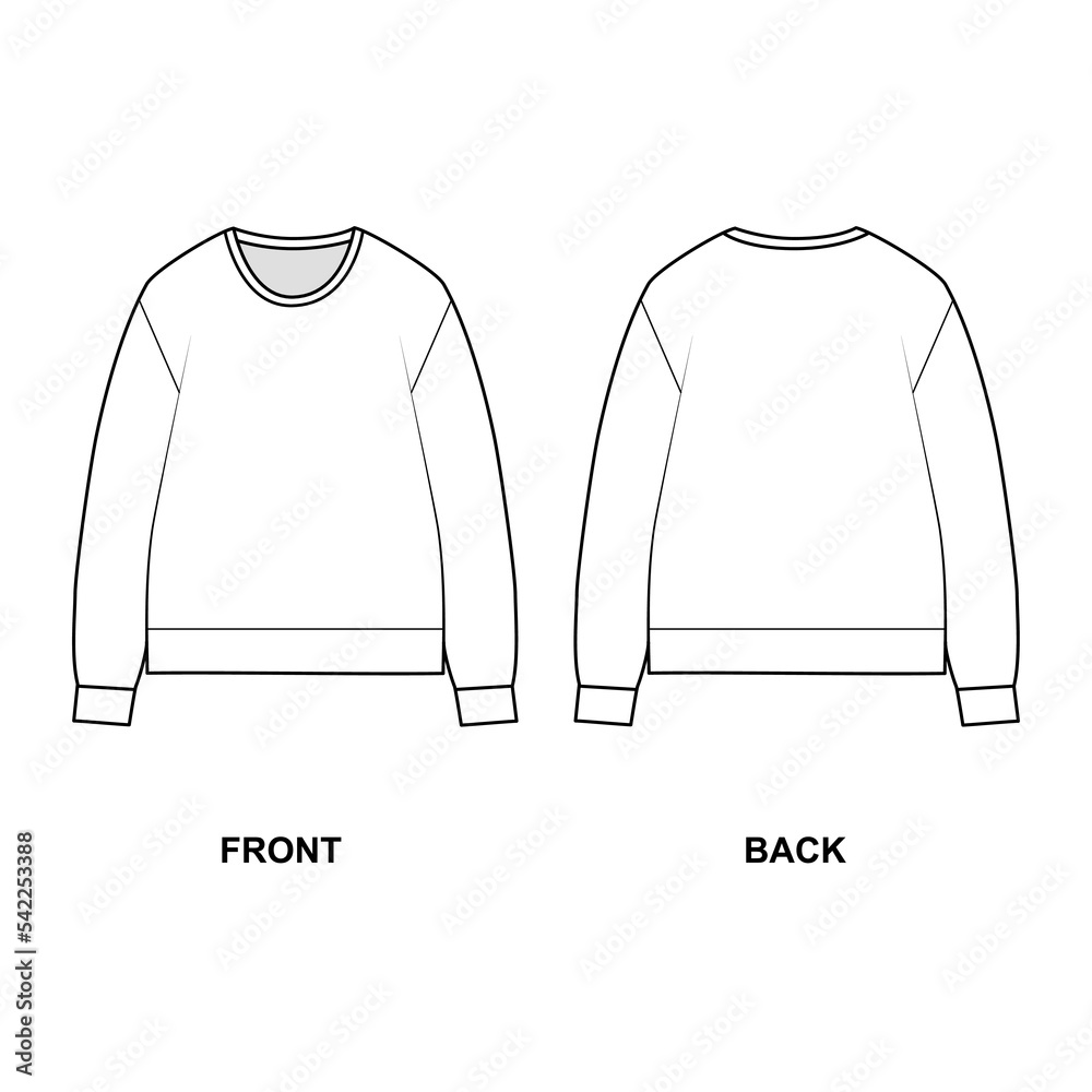 Crew neck sweatshirt. Hoodie template front view, back view. t shirt ...